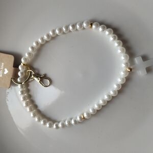 Elegant White Pearl Bracelet with Cross Charm